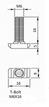 T-Bolt M6X16 With Flange Nut 3030 Series